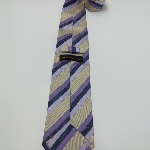 Palio Silk Neck Tie 58" L x 3.5" W Classic Purple & Tan Striped - Picture 2 of 9